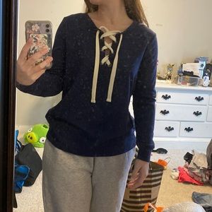 Navy, Lace-Up Crewneck.